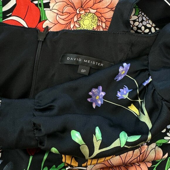 David Meister Black Floral Animal Zebra Print Stretch Silk Ruched Party Dress 8P - Picture 6 of 6